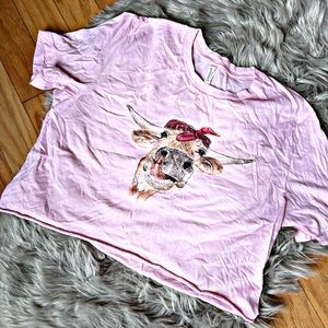 CUTE COW PINK CROP TOP STEER